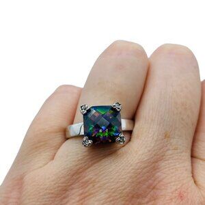 Sterling Silver 925 Simulated Mystic Topaz Glass Ring Size 8 Beautiful